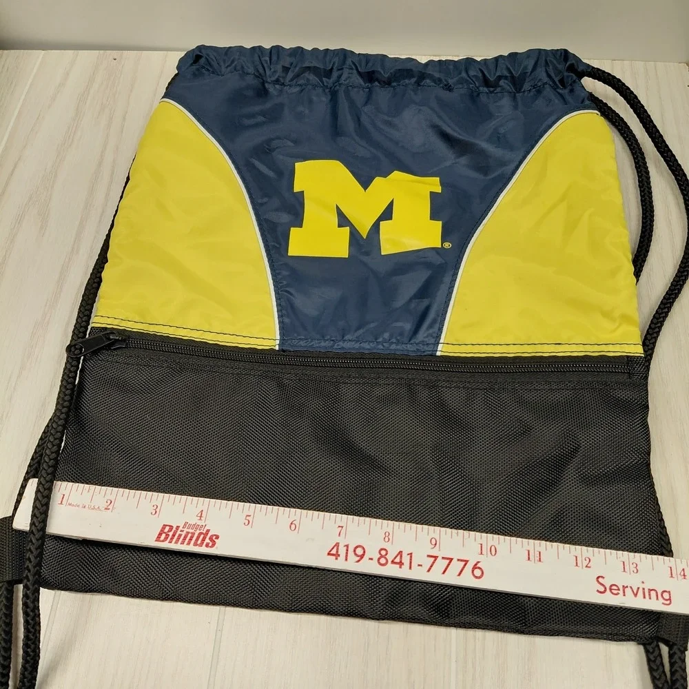 Michigan Wolverines NCAA Drawstring Bag Backpack Cinch Book Sack Blue Yellow